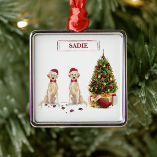Two Labrador Retrievers Funny Christmas Dog Metal Tree Decoration