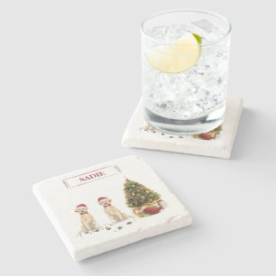 Two Labrador Retrievers Funny Christmas Dog Stone Coaster