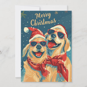 Two Labrador with sunglasses Merry Christmas Holiday Card