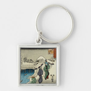 Two Ladies Conversing in the Snow Key Ring