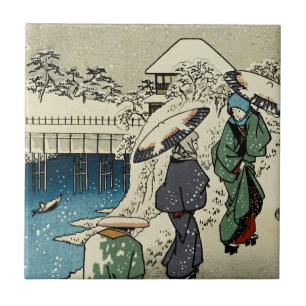 Two Ladies Conversing in the Snow Tile