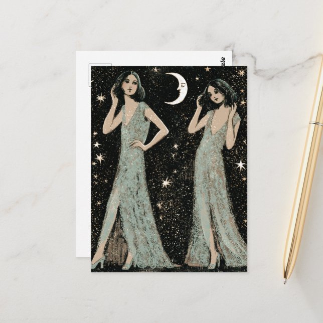 Two Ladies Dance in the Moonlight Postcard (Front/Back In Situ)