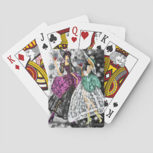 Two Ladies In Modern Lace Dresses Playing Cards