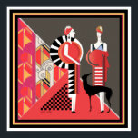 Two Ladies with a Dog Art Deco Poster 12 x 12<br><div class="desc">Very colorful Art Deco print of Two Ladies with a Dog Poster. Measures 12 x 12</div>
