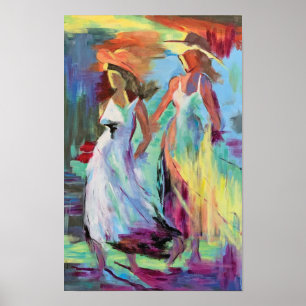 Two Ladies with Hats Painting Poster