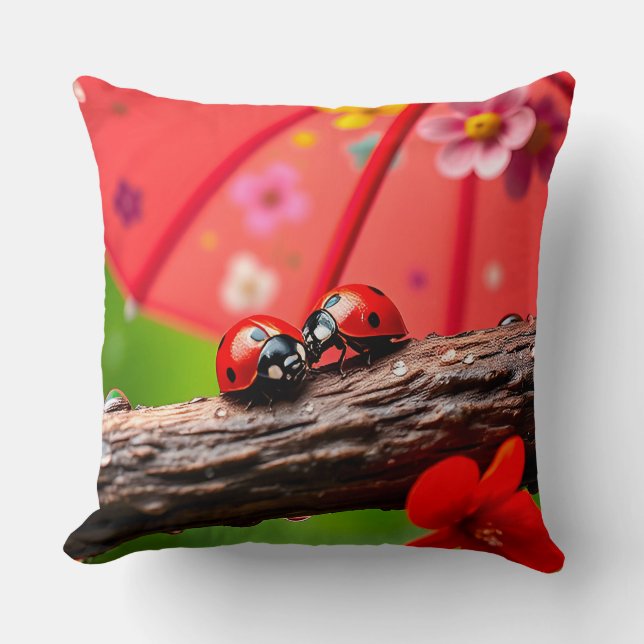 Two Ladybugs Resting on a Twig Cushion (Front)