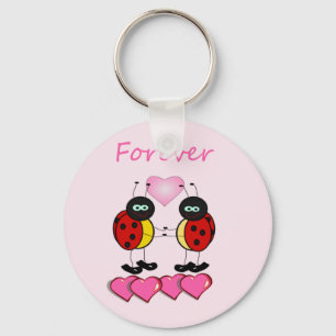 Two Ladybugs with Pillow Hearts, Forever Words Key Ring