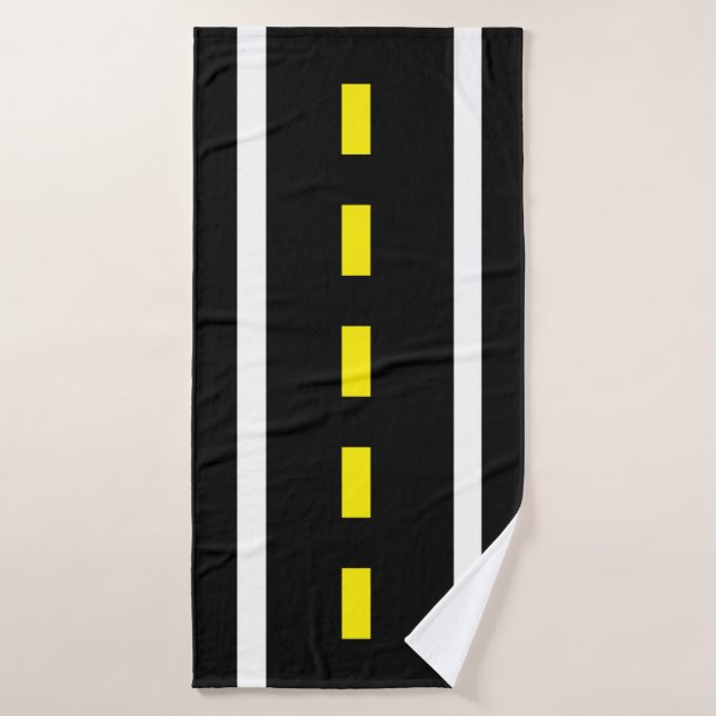 Two Lane Road Bath Towels (Black, White & Yellow) (Bath Towel)
