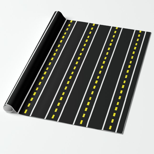 Two Lane Road Wrapping Paper (Black & White) (Unrolled)