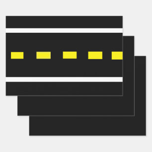 Two Lane Road Wrapping Paper (Black, White, Yellow