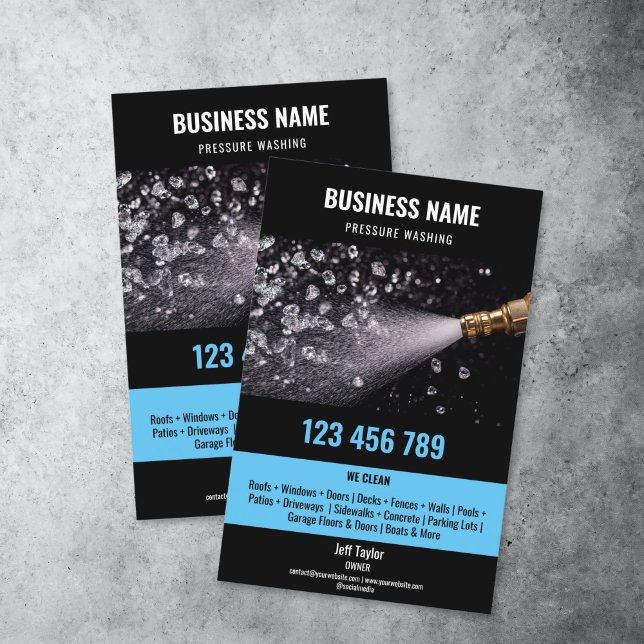 Two Languages Pressure Washing Power Washing Roof Flyer (hose spraying diamonds)