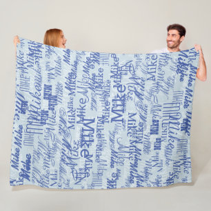Two Layers (2-tone of blue) Stamped Name all-over Fleece Blanket