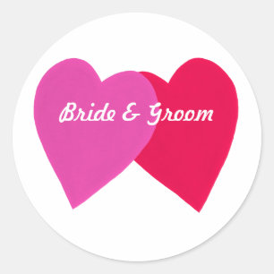 Two Leaning Hearts Red Pink Bride Groom Stickers