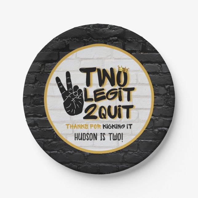 Two Legit Retro 90's Hip Hop 2nd Birthday Paper Plate (Front)