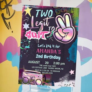 Two Legit To Quit 2nd Birthday 90s Hip Hop Party I Invitation