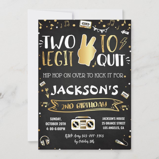 Two Legit to quit 2nd Birthday Party invitation (Front)