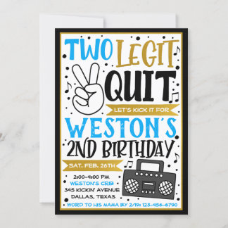 Two Legit to Quit Invitation, 2nd Birthday Invite