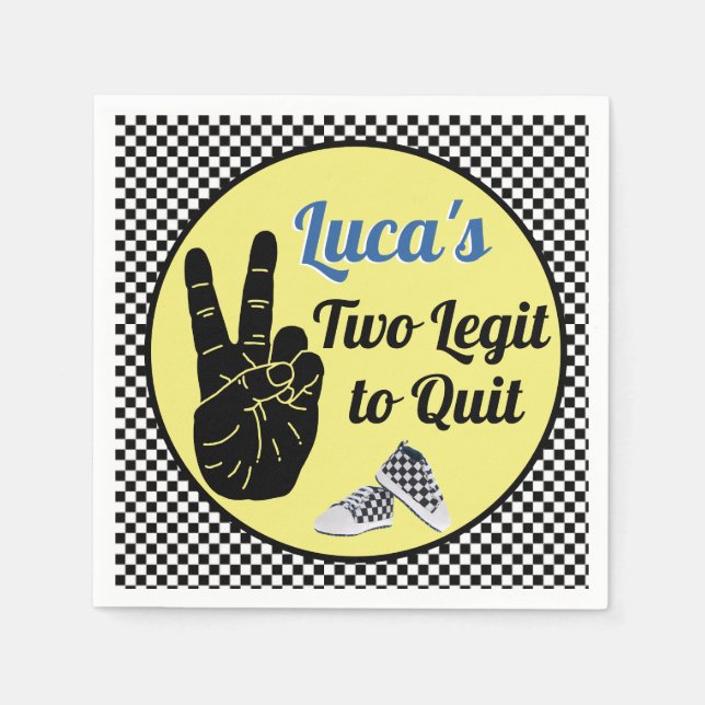 Two Legit to Quit |Retro 2nd Birthday Chequerboard Napkin (Front)