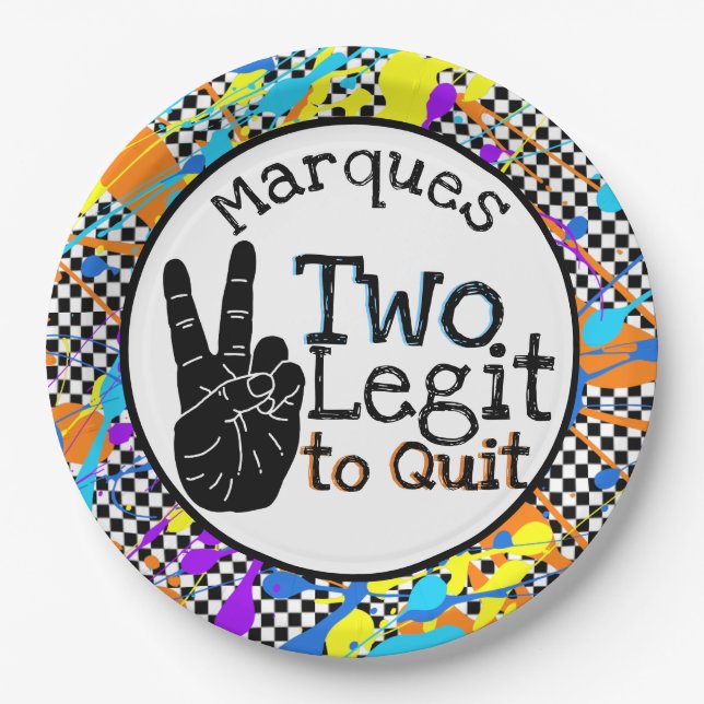 Two Legit to Quit| Retro 2nd Birthday Hip Hop Paper Plate (Front)