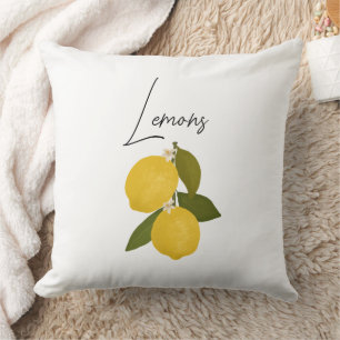 Two Lemons with Green Leaves   Fresh Citrus  Cushion
