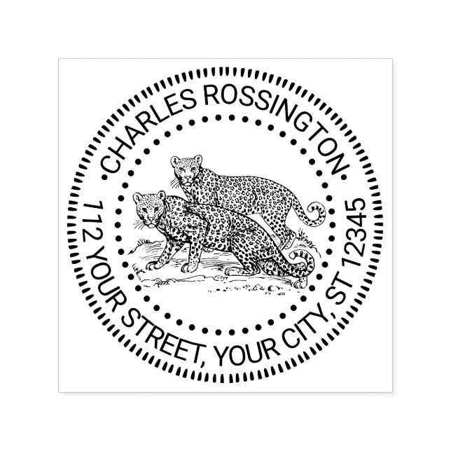 Two Leopards Standing Name Return Address Self-inking Stamp (Design)