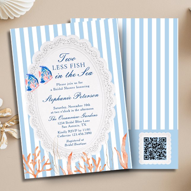 Two Less Fish in the Sea QR Code Bridal Shower Invitation (Creator Uploaded)