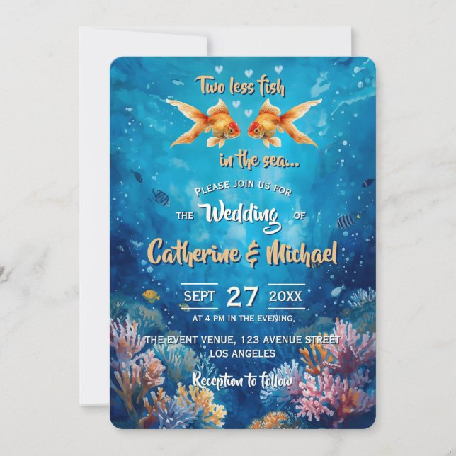 Two Less Fish In The Sea Underwater Wedding Invitation (Front)