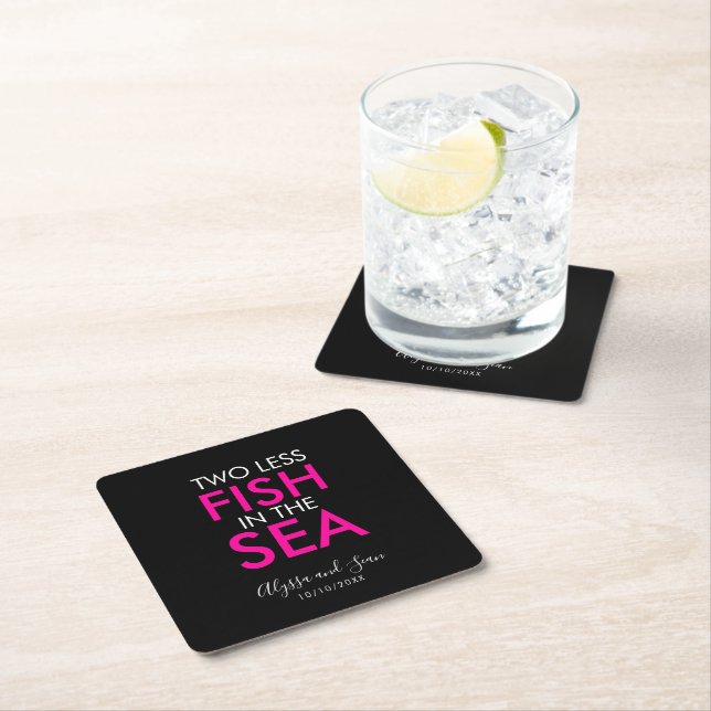 Two Less Fish in the Sea Wedding Reception Square  Paper Coaster (Insitu)