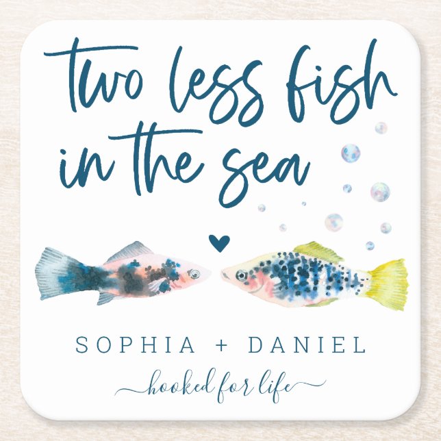 Two Less Fish In The Sea Wedding Square Paper Coas Coaster (Front)