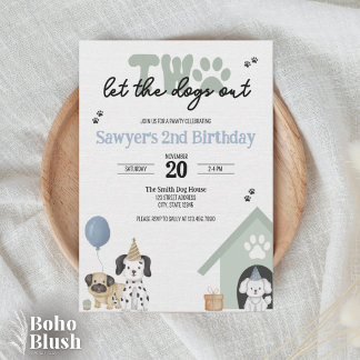 Two Let the Dogs Out | 2nd Birthday Invitation 