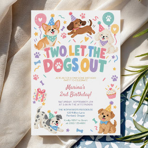 Two Let the Dogs Out Cute Puppy 2nd Birthday Party Invitation