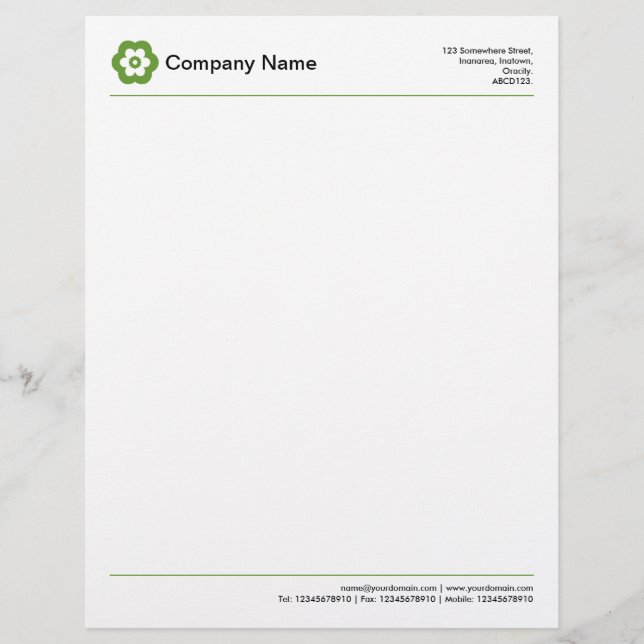 Two Lines v2 - Avocado Green Custom Letterhead (Front)
