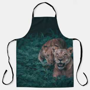 TWO LIONESS ON GREEN PLANTS APRON