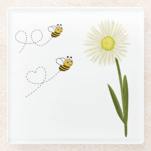 Two little and cute bees glass coaster