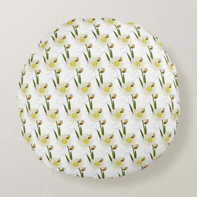 Two little and cute bees round cushion (Front)