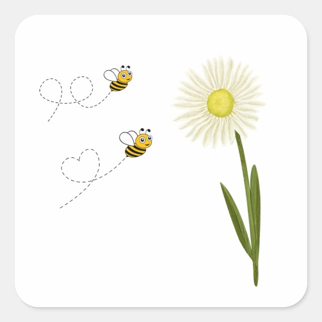Two little and cute bees square sticker (Front)