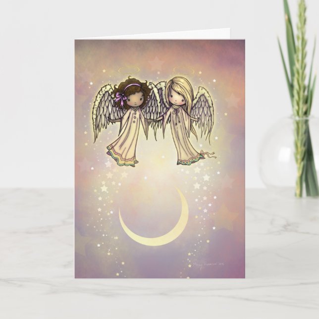 Two Little Angels on a Twinkling Night Art Card (Front)