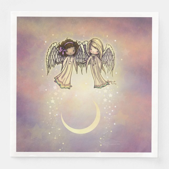 Two Little Angels on a Twinkling Night Art Napkin (Front)
