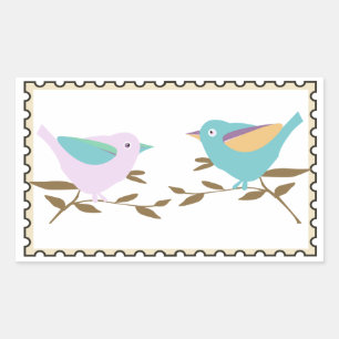 Two little birds Fake stamp Rectangular Sticker