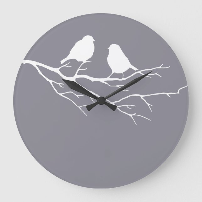 Two Little Birds Oxford Grey Sparrows, Nature Large Clock (Front)