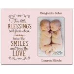 Two Little Blessings Baby Pink Wooden Photo Frame<br><div class="desc">Celebrate the arrival of your little bundles of joy with family and friends with our unique personalized baby photo frame. This stunning engraved picture frame holds a photo to commemorate the joyous occasion with the tender verse "Two blessings sent from above. Twice the smiles, twice the love". Available in 4...</div>