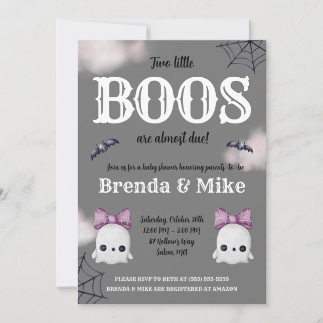 Two Little BOOS are almost Due! Ghost Baby Shower Invitation (Front)