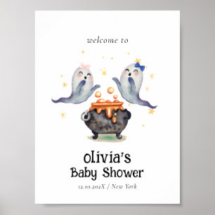 Two Little Boos Ghost Twins Baby Shower Welcome Poster