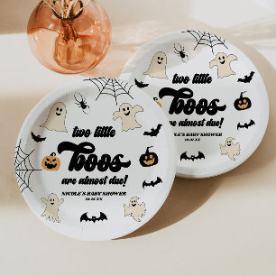 Two Little Boos Twins Halloween Baby Shower Paper Plate