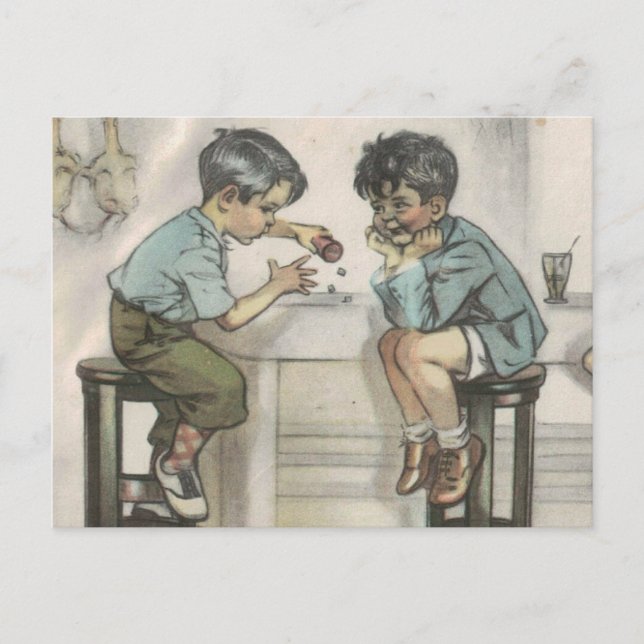 Two Little Boys Playing with Dice Postcard (Front)