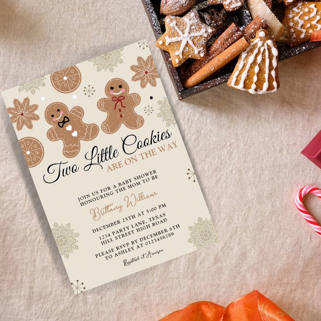 Two Little Cookies Christmas Twin Baby Shower Invitation (Creator Uploaded)