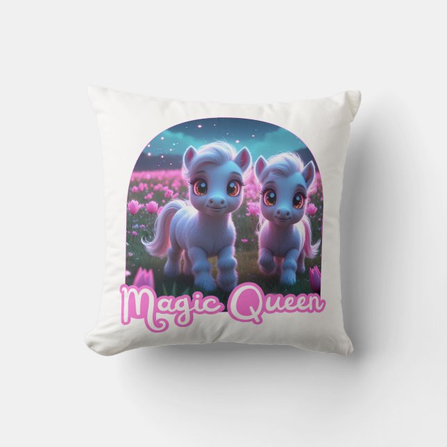 Two little cute ponies — Magic Queen Cushion (Front)