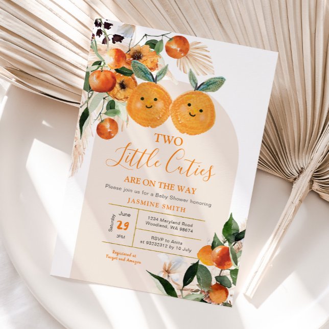Two little cutie are on the way Citrus Orange Invitation (Creator Uploaded)