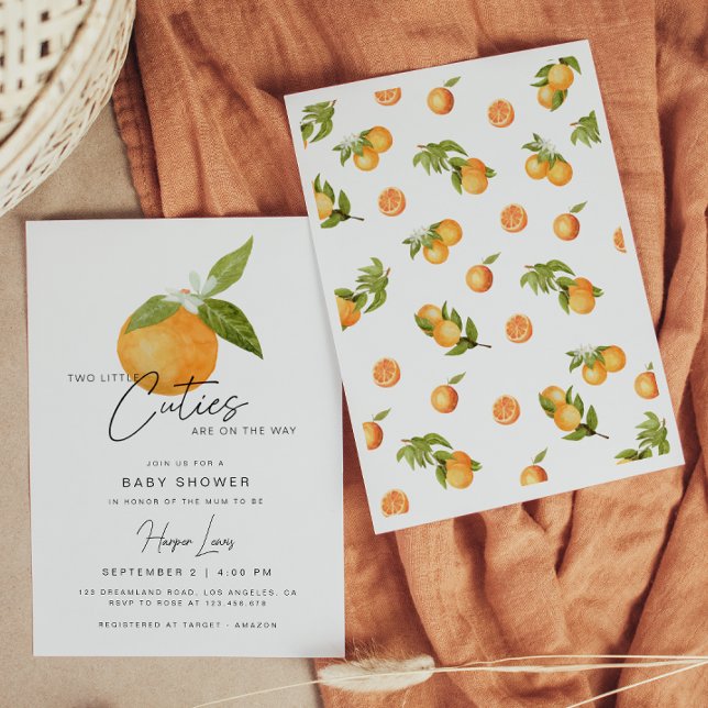 Two little Cutie Twin Baby Shower Oranges  Invitation (Creator Uploaded)