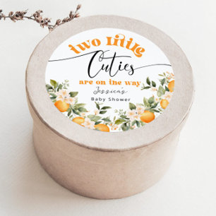 Two little cuties baby shower oranges classic round sticker